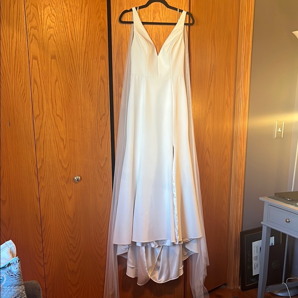 Jenny Yoo Tana Plunge Crepe Shoulder Fabric Wedding Gown
